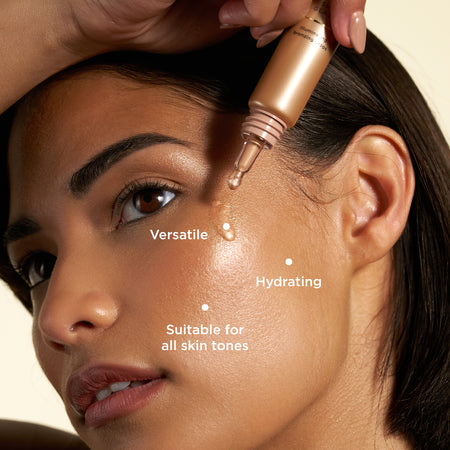 The image shows a woman applying